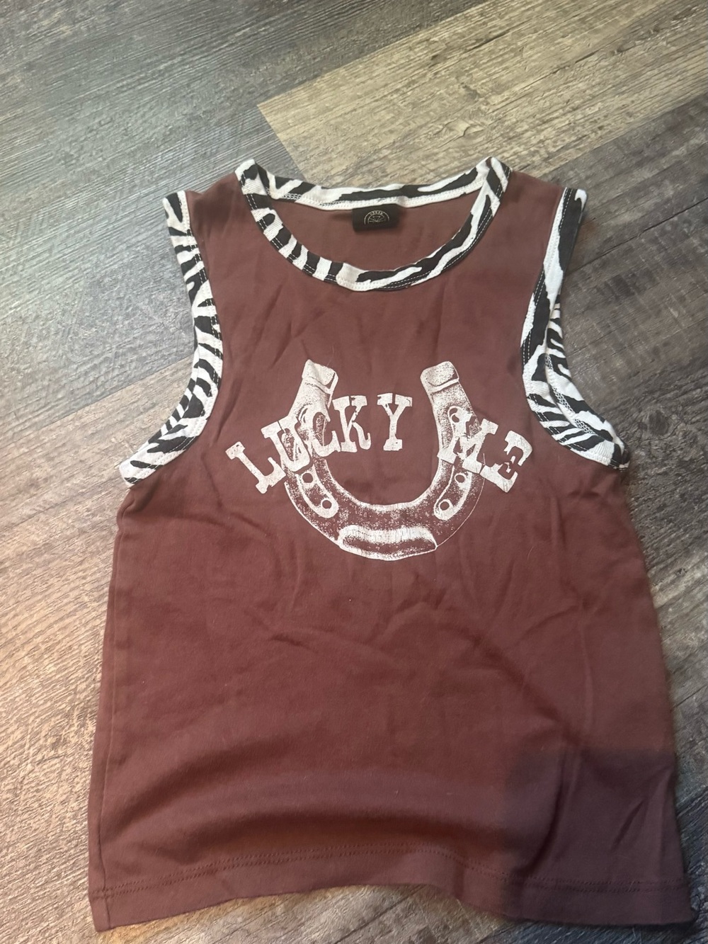 Kids Sleeveless 'Lucky Me' Horseshoe Tank Top - Brown